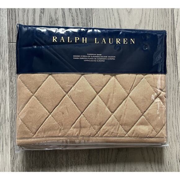 Ralph Lauren European Euro Sham Quilted Cromwell Modern Equestrian Brown Camel - Picture 3 of 4
